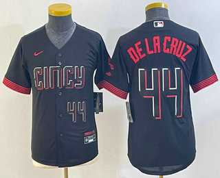 Youth Cincinnati Reds #44 Elly De La Cruz Number Black 2023 City Connect Cool Base Stitched Jersey->mlb youth jerseys->MLB Jersey